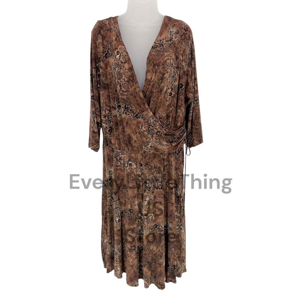 Scarlett‎ Faux Wrap Dress Plus Size 18W Floral Rayon Stretch 3/4 Slv Goblin Core